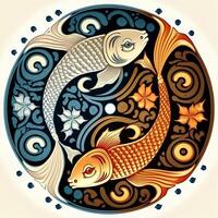 cartoon-style clip art illustration of yin and yang pattern, koi carp. Perfect for web designers, publishers, and content creators photo