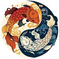 estilo de dibujos animados acortar Arte ilustración de yin y yang patrón, koi carpa. Perfecto para web diseñadores, editores, y contenido creadores generativo ai foto