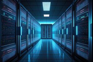 data center room with mainframe storage servers, cloud network concept, hosting databases and internet, Modern Telecommunications, Artificial Intelligence,server room photo