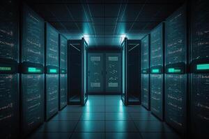 data center room with mainframe storage servers, cloud network concept, hosting databases and internet, Modern Telecommunications, Artificial Intelligence,server room photo