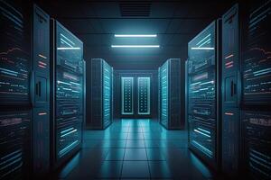 data center room with mainframe storage servers, cloud network concept, hosting databases and internet, Modern Telecommunications, Artificial Intelligence,server room photo
