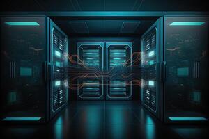 data center room with mainframe storage servers, cloud network concept, hosting databases and internet, Modern Telecommunications, Artificial Intelligence,server room photo