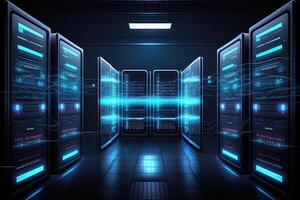 data center room with mainframe storage servers, cloud network concept, hosting databases and internet, Modern Telecommunications, Artificial Intelligence,server room photo