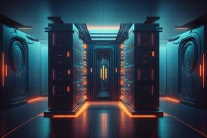 data center room with mainframe storage servers, cloud network concept, hosting databases and internet, Modern Telecommunications, Artificial Intelligence,server room photo