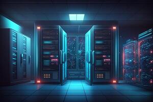 data center room with mainframe storage servers, cloud network concept, hosting databases and internet, Modern Telecommunications, Artificial Intelligence,server room photo