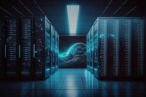 data center room with mainframe storage servers, cloud network concept, hosting databases and internet, Modern Telecommunications, Artificial Intelligence,server room photo