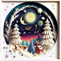 Paper cut quilling multidimensional, paper cut craft, paper illustration, christmas tree and colored lights, vine, stars, tunnel, comet, ornate, oil, christmas, santa claus, snow, doves photo