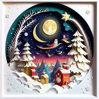 Paper cut quilling multidimensional, paper cut craft, paper illustration, christmas tree and colored lights, vine, stars, tunnel, comet, ornate, oil, christmas, santa claus, snow, doves photo