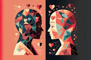 Couple on the background of the heart, Valentine's day posters, valentines with abstract, geometric background. Geometric prints, geometric patterns. photo