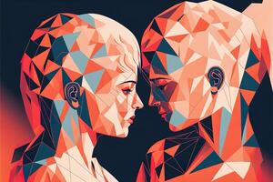 Couple on the background of the heart, Valentine's day posters, valentines with abstract, geometric background. Geometric prints, geometric patterns. photo