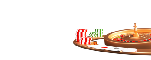 Close View Of Roulette Wheel With Dices, Playing Cards, Poker Chip Element In 3D Render. png