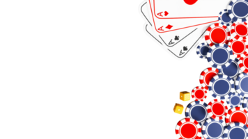 top visie van azen kaarten met gouden dobbelstenen, casino chips element in 3d veroorzaken. png