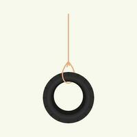 Flat Style Tire Hanging Over Cosmic Latte Background. vector