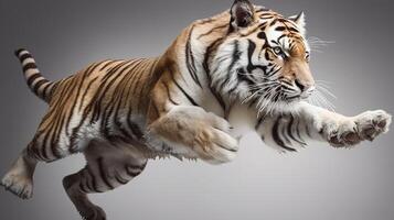 Majestic Tiger in Leap. Generative AI photo
