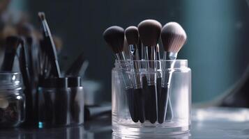 Fabulousness care things brushes in a glass. Clean able tremendousness care things brushes set. Creative resource, photo
