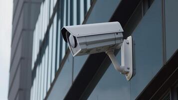 Security camera on progressed building. Able understanding cameras. Creative resource, photo