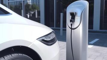 A sparkly progressed electric charging station with a smooth and cutting edge organize car. Creative resource, photo