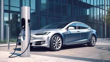 A sparkly progressed electric charging station with a smooth and cutting edge organize car. Creative resource, photo