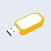 Yellow usb flash drive icon. Isometric of yellow usb flash drive vector.3D icon. Digital technologies vector