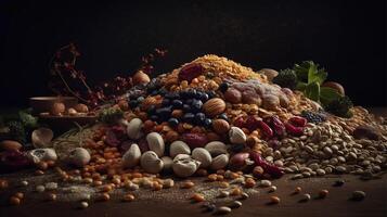 Plant-Powered Protein Heroes A vibrant, colorful variety of legumes, nuts, and seeds photo