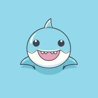 99 - 211 lindo kawaii tiburón chibi mascota vector dibujos animados estilo