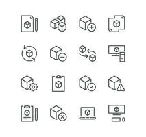 Set of abstract product related icons, module, application, design, metaphor and linear variety vectors. vector