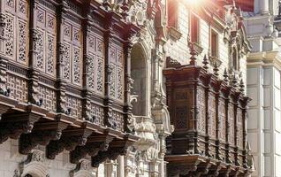 Lima, Peru, Archbishop Palace on colonial Central plaza Mayor or Plaza de Armas in historic center photo