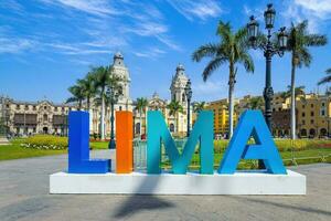 Lima, Peru, Archbishop Palace on colonial Central plaza Mayor or Plaza de Armas in historic center photo