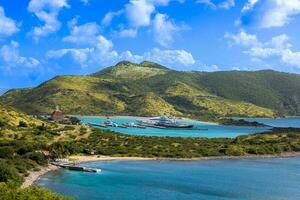 Saint Kitts and Nevis, Basseterre Christophe harbor ocean shore with scenic beaches and yachts photo