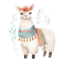 mignonne aquarelle lama. illustration ai génératif png