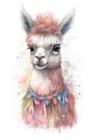 mignonne aquarelle lama. illustration ai génératif png