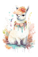 Cute watercolor lama. Illustration png