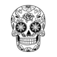 vector skull Day of the dead. Dia de los muertos. Design element for poster, card, banner, print.Black and White.Sugar skull isolated on white background.