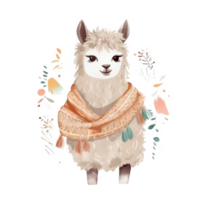 mignonne aquarelle lama. illustration ai génératif png