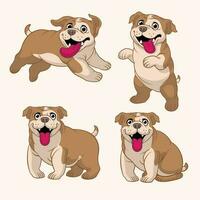 conjunto dibujos animados de buldog en varios actitud vector