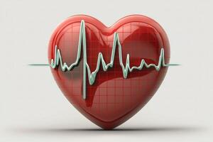 Heart with EKG. Red heart icon clear background. photo