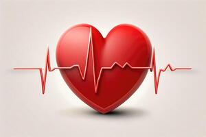 Heart with EKG. Red heart icon clear background. photo