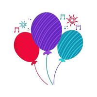 Three Color Strippy Balloons And Music Icon In Flat Style. vector