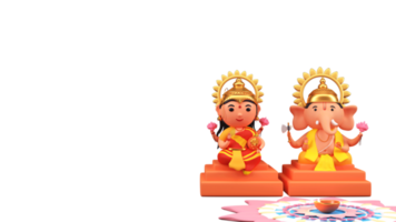 Hindu Mythology Lord Ganesha And Goddess Lakshmi Worshipped Together Against Rangoli Background. png