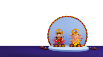 hindú mitología señor ganesha y diosa lakshmi adorado juntos con iluminado petróleo lamparas en el ocasión de diwali festival. png