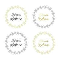 Blessed Beltane inscription in esoteric circle, round frame. vector