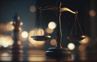 Judge's gavel and Scales of Justice with bokeh background. Judicial law concept, photo