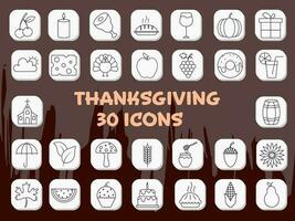 Isolated Thanksgiving 30- Lineal Icon Set On Red Background. vector