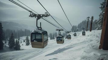 Gondola Cable car in Ski Area called 'Paradise on Earth. World's highest cable cars and a popular tourist attraction. Stunning photograph. photo