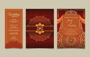 Indian Wedding Invitation Template with Full Color Mandala Pattern vector