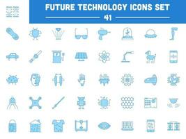 Blue And White Future Technology Icon Or Symbol Set In Flat Style. vector