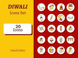 Isolated Diwali Icons Set In Red And Yellow Background. vector