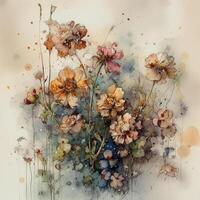 loose watercolor of flowers painterly, granular splatter dripping photo