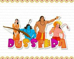 Dussehra Festival Concept with Character Illustrations of Hindu Mythological God Rama, Laxmana, Hanuman and Goddess Sita and Space for your message. vector