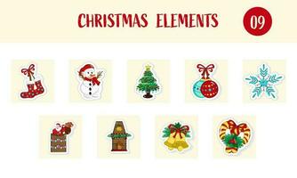 Illustration Of Sticker Style Christmas Element Set On White Backgroumd. vector